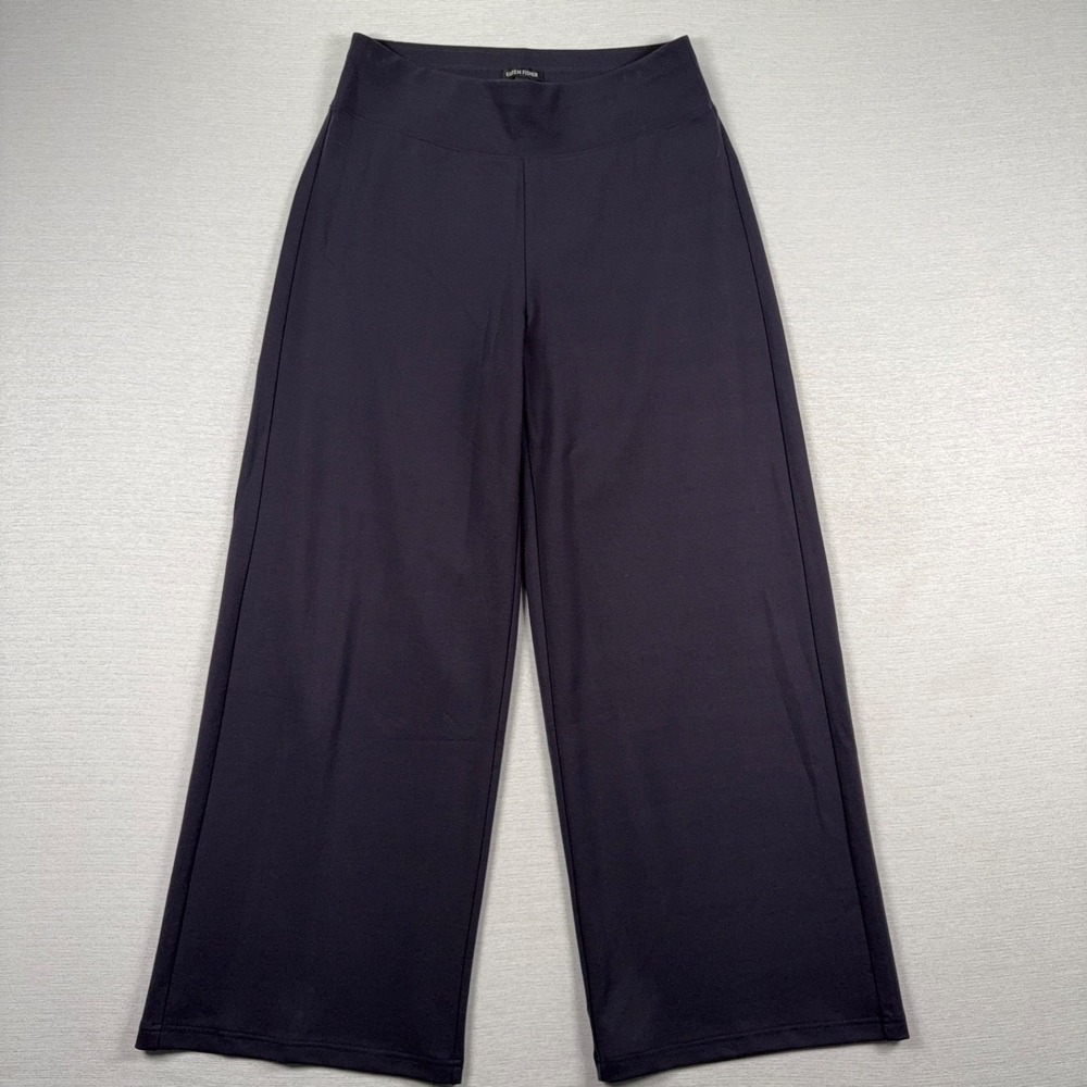 Eileen Fisher Washable Flex Ponte Wide-Leg Pant Womens Size PM Nocturne 28" Long